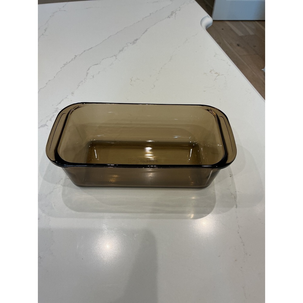 Vintage Pyrex Fireside Amber Glass Loaf Pan 213 1.5L Rectangular Baking Dish USA
